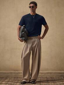 AKNOTIC 男士休闲刺绣宽松圆领T恤 - 藏蓝色 - 查看 3