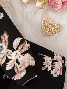 SHEIN Babygirl 可爱休闲花卉针织长袖运动衫和裤子套装 - 彩色 - 查看 7