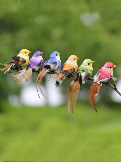 1/6/12pcs Feathered Realistic Artificial Small Bird Outdoor Garden Decoration Ornaments, Random Dispatch