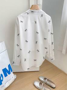 Resyla Women's Bow Print Casual Loose Long Sleeve Shirt - Multicolor - View 2