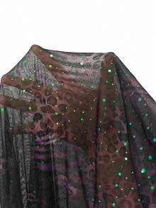 PAVTROS 男士数码网眼豹纹亮片装饰高领长袖T恤，休闲街头风 - 彩色 - 查看 7