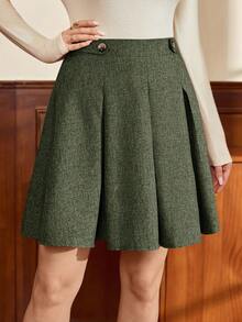 Vintamour Vintage Elegant Women's Skirt,Dark Green,Summer,Office,Back-To-School Fitted Waist Pocket Short Skirt,Classic Autumn School Festival Holiday Skirt - Army Green - View 3