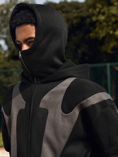 SWAVVY 男士撞色印花连帽长袖运动衫