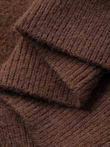 Dazy Plus Fashionable Color Block V-Neck Diamond Pattern Loose Plus Size Pullover Sweater For Women, Autumn/Winter - Chocolate Brown - View 9