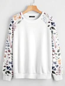 EMERY ROSE Casual Plus Size Women Printed & Solid Color Patchwork Crew Neck Long Sleeve Sweatshirt/Winter - Multicolor - View 1