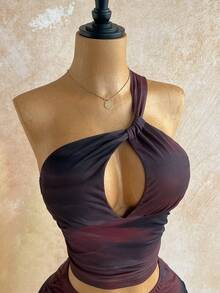 Soleia Women's Fashion Casual Ombre Tank Top & Pleated Shorts 2 Pieces Set - Brown - View 3