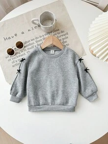 SHEIN Babygirl 可爱休闲百搭灰色针织蝴蝶结长袖运动衫