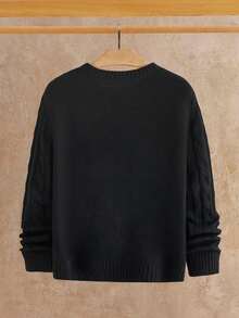 HIMLAND 男士时尚百搭圆领长袖毛衣，秋冬 - 黑色 - 查看 2