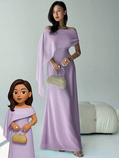 Aloruh New Off Shoulder Boat Neck Flowy Fitted Sense Of Design Birthday Mini Dress Party Cocktail Versatile Green Maxi Mermaid Hem Dress,Dresses For Women Elegant