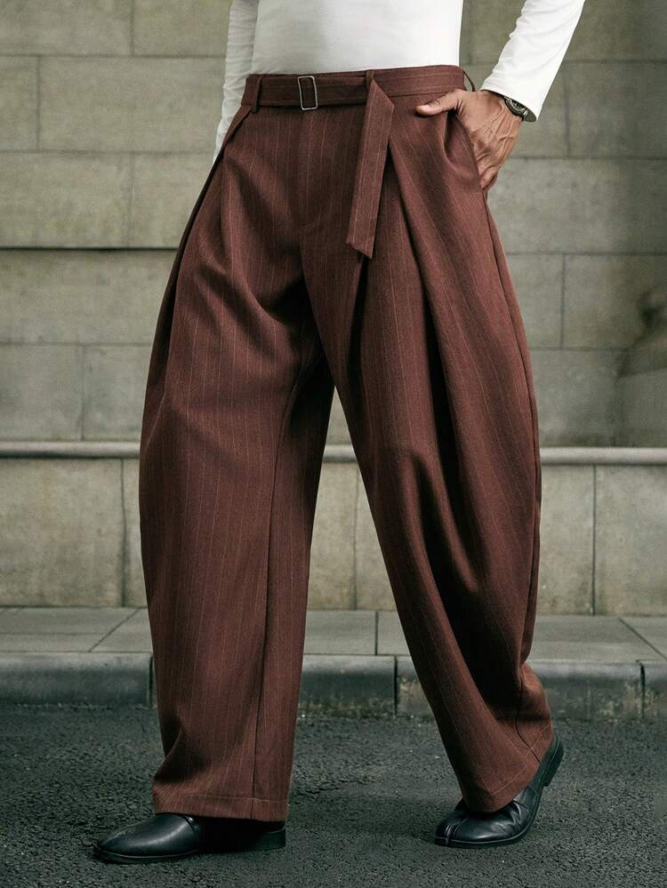Men's Striped Pleated Pocket Loose Tapered Casual Pants Men Wide Leg Pants Men's Katseye Men's Pleated Suit Pants Men Church Pants Brown Dress Pants Pinstripe Pants Men