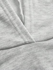 SHEIN EZwear 白色针织女士卫衣，长袖上衣，秋冬季连帽衫，灰色卫衣，短款卫衣，短款卫衣，灰色卫衣 - 灰色 - 查看 3