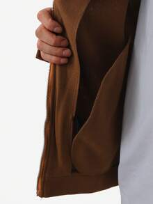 Manfinity Homme Men Solid Zip Up Overcoat For Autumn & Winter