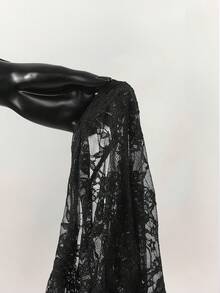 Amplova Women's Lace Long Sleeve Two Pieces Set, Sexy & Avant-Garde Sheer Lace Long Sleeve Coverup With Multi-Layer Cake Skirt, Super Short And Ultra Low Waist Mini Skirt Black See Through Two Pieces Set - Black - View 15