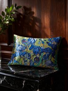 SHEIN Touch of Art 2pcs Iris Flower Print Pillowcase Set, Taffeta Fabric, Comfy Breathable, Smooth Anti-Wrinkle, Skin & Hair Friendly - Multicolor - View 5