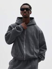 SUMWON Bộ đồ thể thao phối hợp áo hoodie cỡ lớn có khóa kéo xuyên thấu dành cho nam mặc ở nhà mùa đông thoải mái, dễ chịu - Màu xám đen - Xem 1