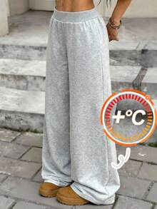 SHEIN Pantalon large taille basse de couleur unie pour préadolescentes