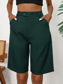 Aveloria Modichic Women's Casual Slant Pocket Bermuda Shorts - Dark Green - View 3