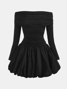 Girlism Teen Girls New Ruffle Bubble Dress With Ruffle Hem Black Mini Dress For Autumn,Graduation Outfit - Black - View 3