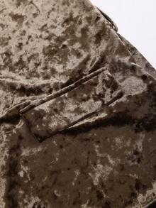 Sweetra 优雅意式高端初秋新款天鹅绒休闲风大地色天鹅绒T台风格连衣裙百搭翻领设计时尚女装2件套 - 棕色 - 查看 6