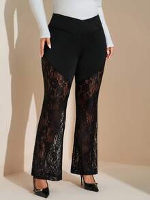 SHEIN Tall CURVE 女式大码秋季紧身裤 - 黑色 - 查看 6
