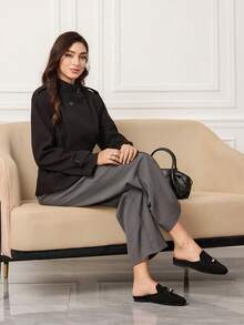 Sleekvia Women's Hollow Woven Slip-On Flats, Breathable Mesh Shoes For Summer Beach & Vacation - Black - View 2