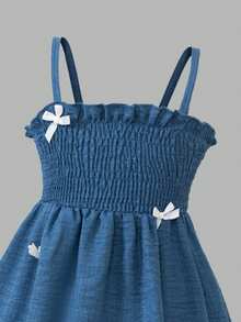 Sweetra Mädchen Sommer Neuer minimalistischer Trägerkleid Schleife verziert Latzhose Kleid mit Volant Ärmel Top, vintage elegantes niedliches Kleid - Verschiedenfarbig - Übersicht 4