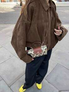 Siren Gaze 2025 Autumn/Winter Women's Faux Suede Collar Jacket, Loose Fit, Elegant,Brown Jacket Casual Spring - Brown - View 6