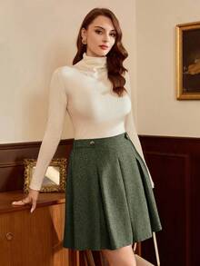 Vintamour Vintage Elegant Women's Skirt,Dark Green,Summer,Office,Back-To-School Fitted Waist Pocket Short Skirt,Classic Autumn School Festival Holiday Skirt - Army Green - View 5