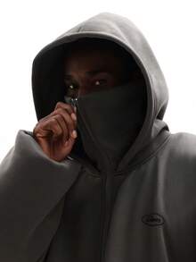 Áo khoác có mũ rộng thùng thình SUMWON kèm khẩu trang, thích hợp cho thời tiết lạnh, phong cách đường phố năng động, thoải mái. - Màu xám đen - Xem 1