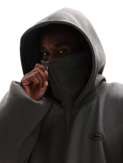 SUMWON 超大拉链连帽衫，配有口罩，适合寒冷天气，都市街头休闲舒适风。