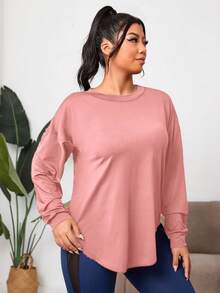 Gameset SHEIN Sport Plus Size Casual Solid Color Sportswear Top - Pink - View 2