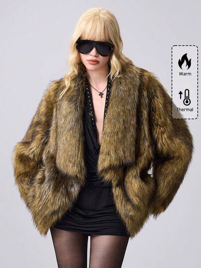 Grunge Punk Women's Fashionable Y2K Millennium Retro Faux Fur Jacket, Autumn/Winter