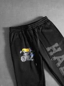 PAVTROS 男士字母刺绣抽绳腰休闲运动裤 黑色图案运动裤 男士黑色运动裤 男士字母印花弹力运动裤 宽松 图案 朋友 另类 朋友 街头服饰 男士 慢跑 - 彩色 - 查看 7