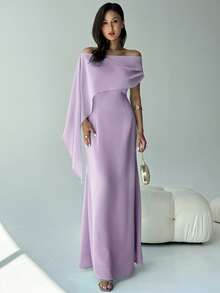 Aloruh New Off Shoulder Boat Neck Flowy Fitted Sense Of Design Birthday Mini Dress Party Cocktail Versatile Green Maxi Mermaid Hem Dress,Dresses For Women Elegant