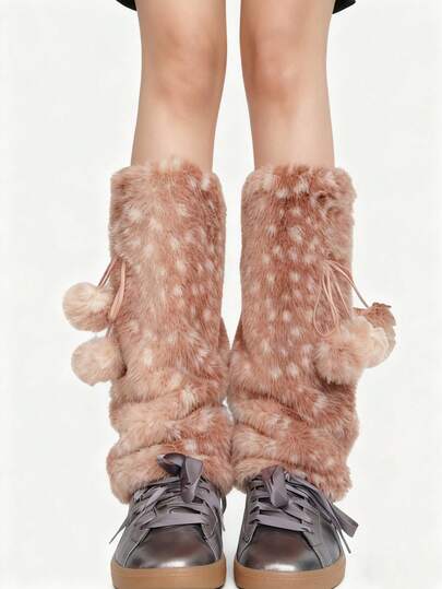 Fairycore 1 Pair Cute Fluffy Deer Design Leg Warmers, Y2K Fuzzy Pom Pom Thick Oversized Leg Warmers, Fashionable Slim Fit, Suitable For Everyday, Autumn/Winter, Holidays & Parties