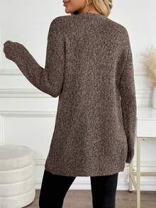 EMERY ROSE Women's Brown V-Neck Simple Fashion Versatile Floral Knit Cardigan - Brown - View 2