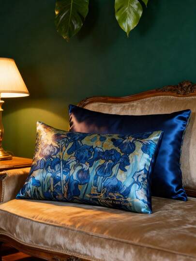 SHEIN Touch of Art 2-pack örngott med irisblommönster, tafttyg, bekvämt och andningsbart, slätt, rynkfritt, hud- och hårvänligt