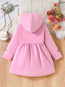 SHEIN Elladie kids Kleine Mädchen Khaki Thermofutter Kapuzen Doppelreiher Modischer Mantel, geeignet für den Alltag-Outfit - Pink - Übersicht 2