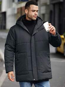 Manfinity Homme Plus Size Men's Long Sleeve Casual Solid Color Hooded Winter Coat, Versatile For Winter - Dark Grey - View 5