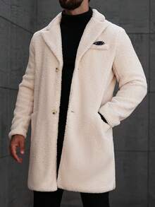 Manfinity Homme Men's Casual Solid Color Overcoat, Versatile For Autumn/Winter - Beige - View 7