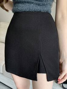 DAZY Chân váy tối giản màu trơn đơn giản dành cho nữ - màu đen - Xem 1