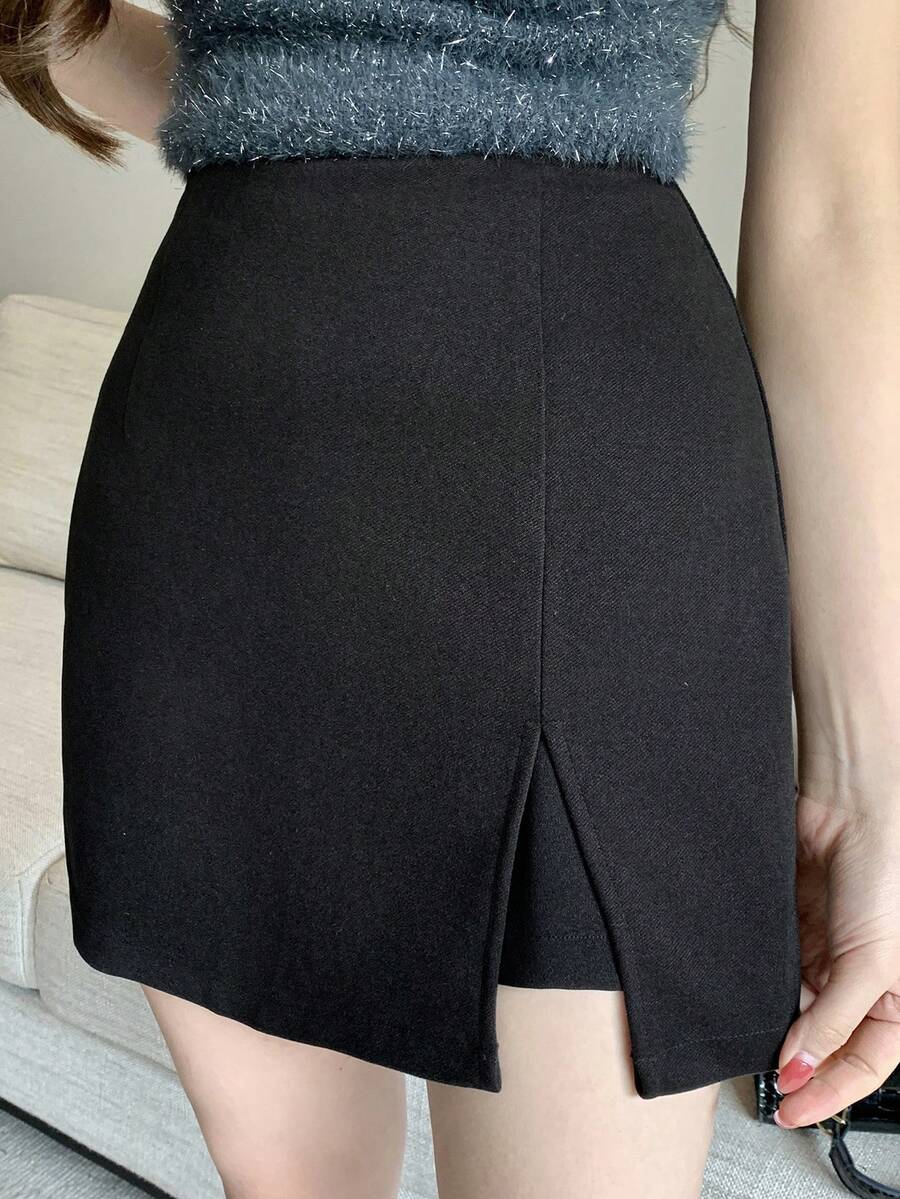 DAZY Chân váy tối giản màu trơn đơn giản dành cho nữ - màu đen - Xem 1