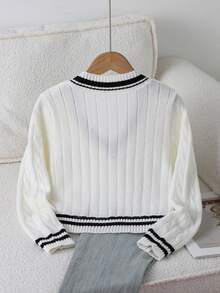 Tween Girls Striped Twist Rope Cable Knit V-Neck Pullover Sweater, Soft & Comfortable For Everyday, Outdoor, Travel, Vacation, Home, Daycare Wear Youth Sweaters Girl Sweater Cute Sweater Preppy Sweater Aesthetic Clothes Teen Girls Sweaters Girl Jumper Kids Sweaters Sweater For Tweens Kids Preppy Clothing - Beige - View 2