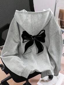 Resyla Stylish & Versatile Bowknot Design Hoodie, Suitable For Outerwear, Sweet & Fashionable, Ideal For Photography, Camping, Autumn, Winter, Back To School Season, Women Long Sleeve Sweatshirt, Casual, Teacher, Graduation