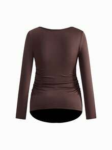 Modmama Maternity Solid Color Square Neck Long Sleeve Ruched Fitted T-Shirt Pregnancy Clothing Maternity Tops Pregnancy Shirts Curve Maternity Clothes Maternity Shirts For Women