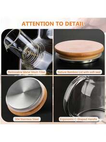 1 Piece 1000ml(33.8 Oz)/1500ml(50.7 Oz)/1800ml(60.8 Oz) Heat-Resistant Stovetop Clear Borosilicate Glass Teapot Pitcher With Bamboo Lid, Glass Tea Maker With Removable Strainer, Loose Leaf And Blooming Tea Infuser For Camping - Clear - View 4