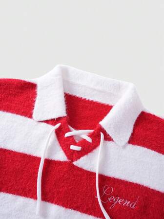 Men's Casual Striped Long Sleeve Sweater With Tie Collar, Autumn/Winter