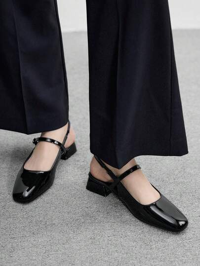 CUCCOO BIZCHIC 女式圆头低跟粗跟鞋黑色百搭舒适通勤百搭工作休闲露跟平底鞋