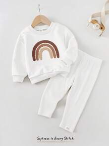 Cozy Pixies Set 2 buc. Hanorac cu mânecă lungă și pantaloni cu talie elastică, model curcubeu, pentru bebeluși și fetițe - Roz - Vizualizare 8
