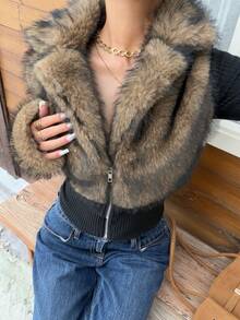 Muchica Women's Fashionable Fuzzy Patchwork Knitted Jacket, Autumn/Winter,Women's Winter Clothes - Multicolor - View 4